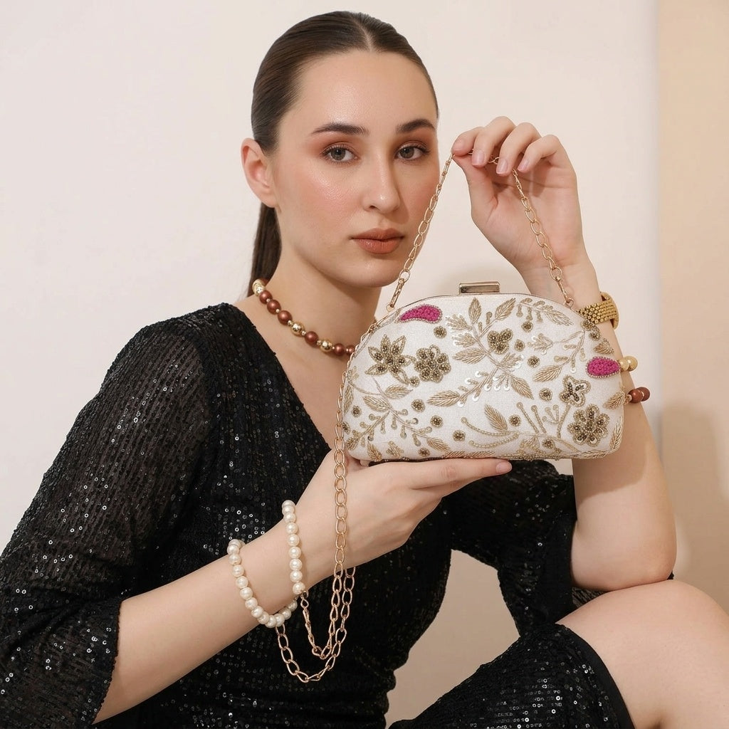 Tara White — Raw Silk Embroidered Clutch