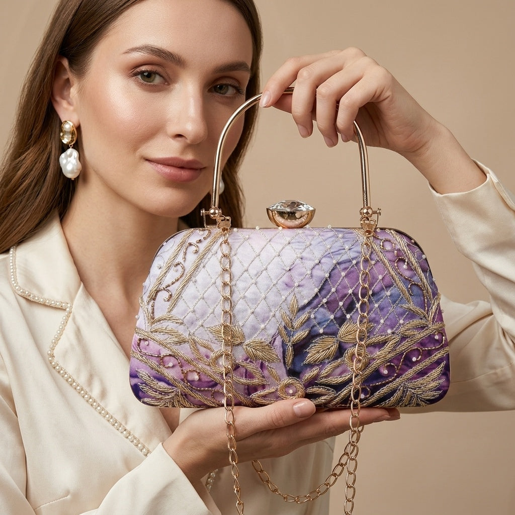 Lavanya — Satin Printed Embroidered Clutch