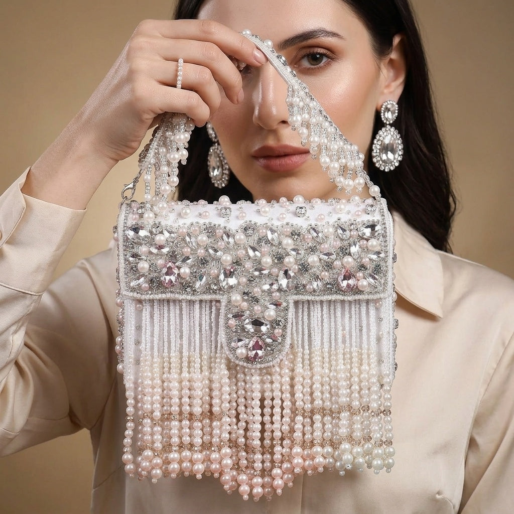 Charvi White — Velvet Flap Bag