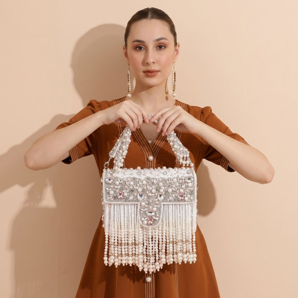 Charvi White — Velvet Flap Bag