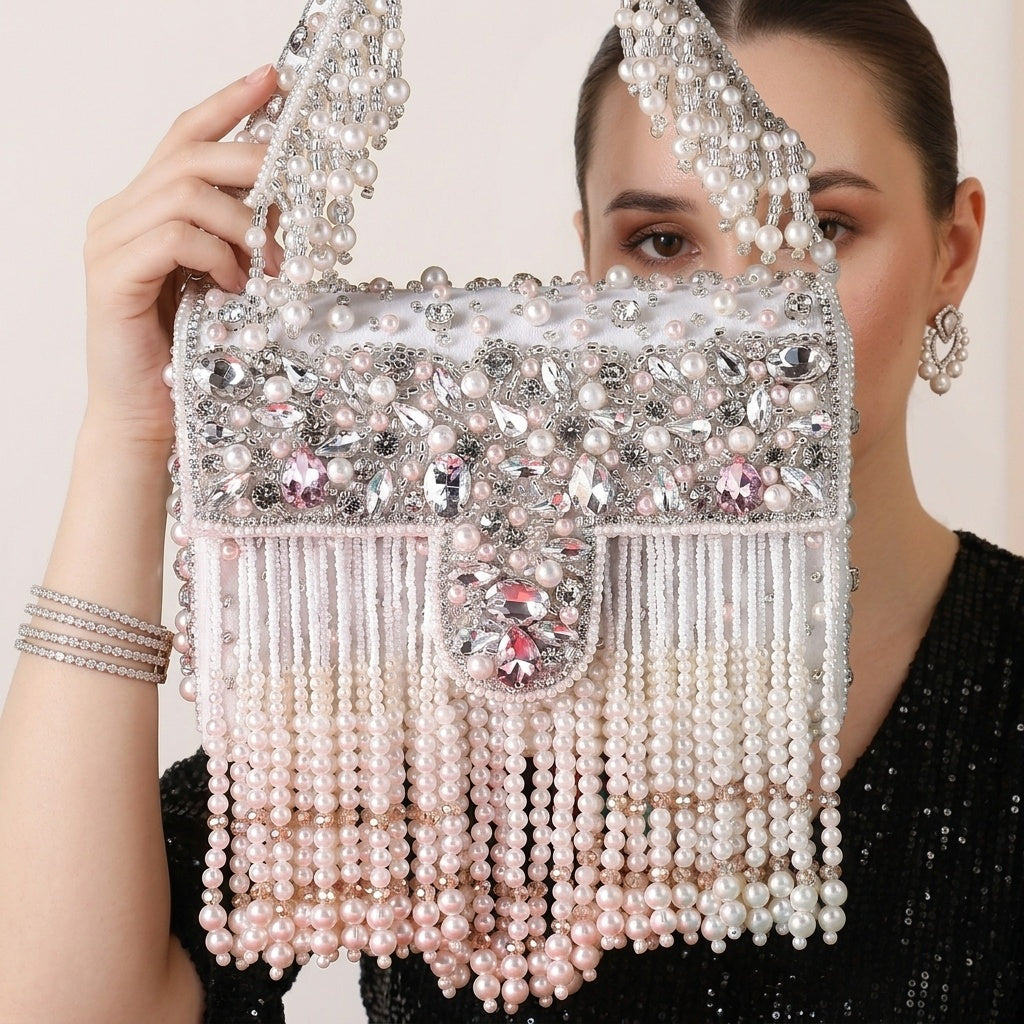 Charvi White — Velvet Flap Bag