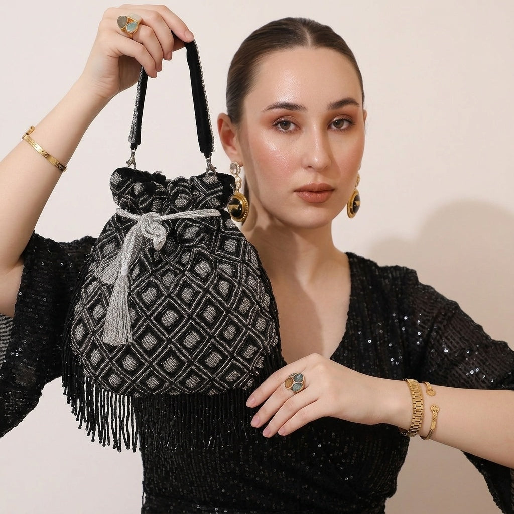 Shobhana Black — Velvet Potli Bag