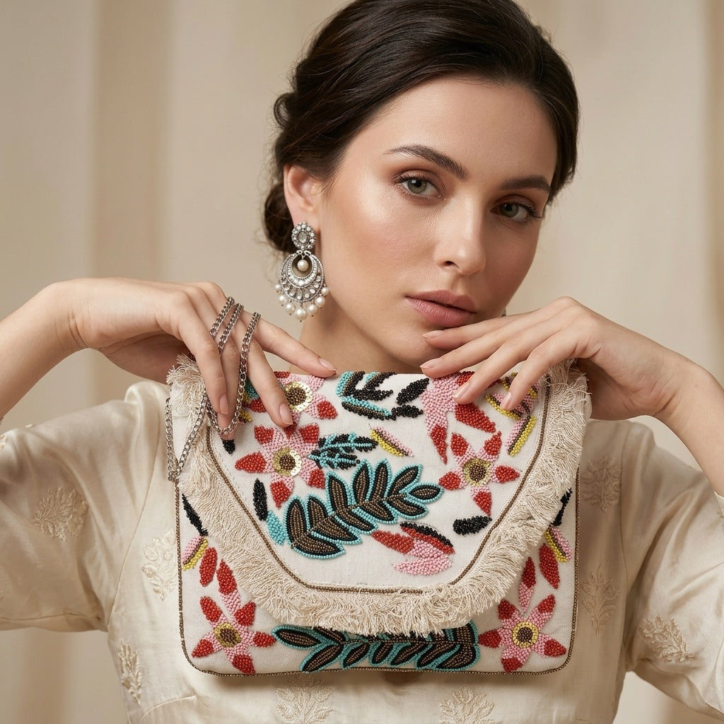 Pavani White — Canvas Banjara Boho Bag