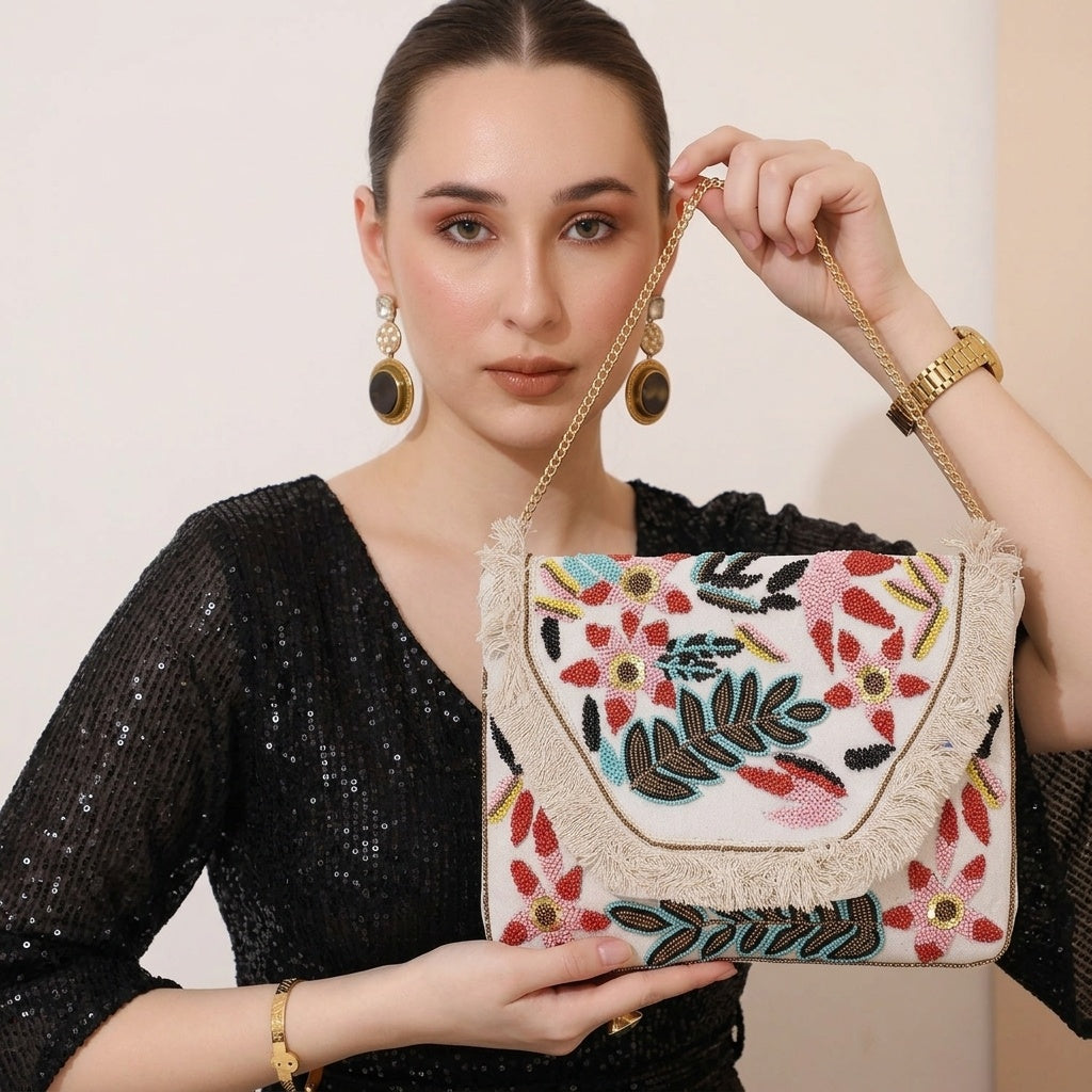Pavani White — Canvas Banjara Boho Bag