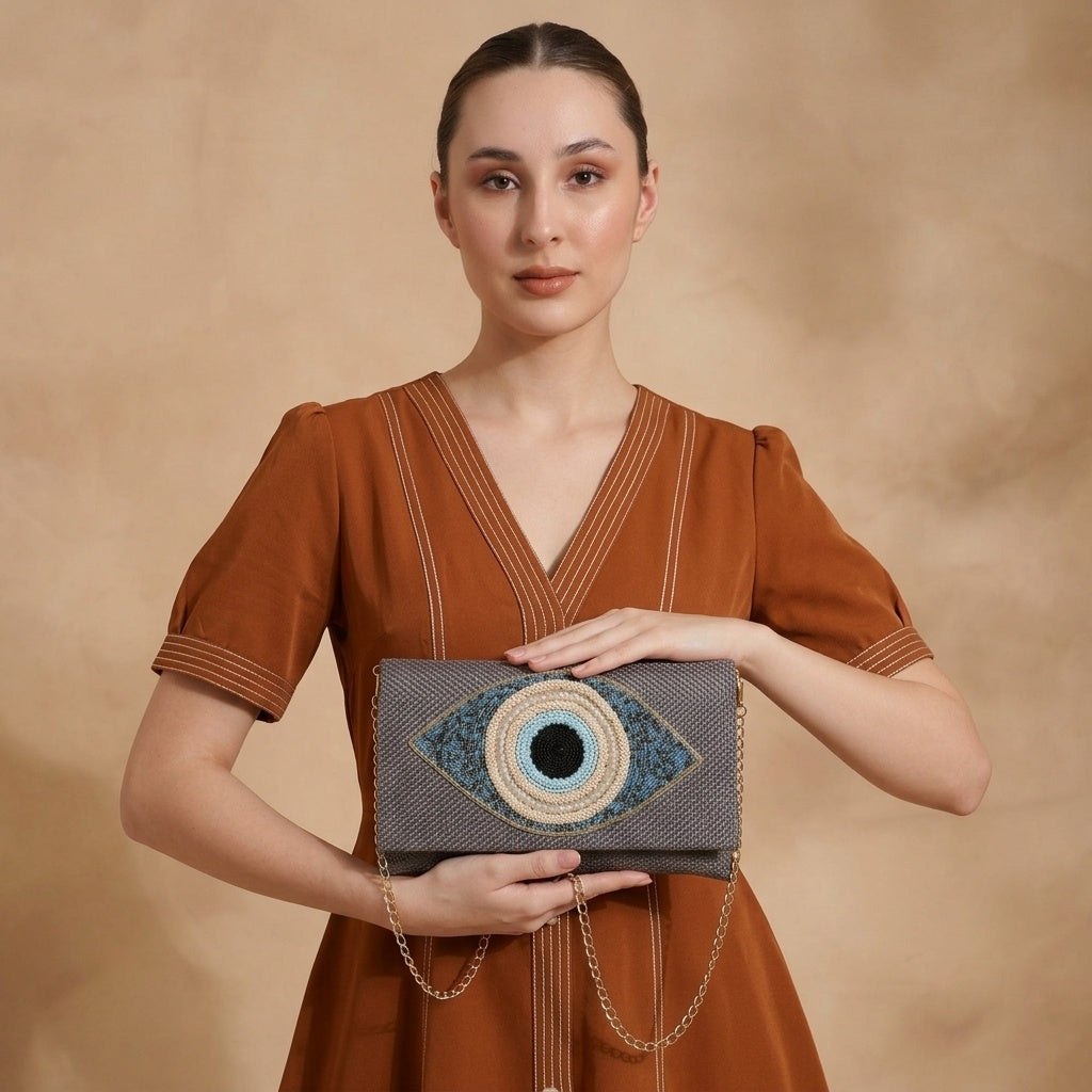 Jahnavi Grey — Jute Flap Bag