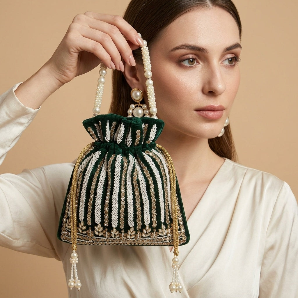 Ridhima Green — Velvet Potli Bag