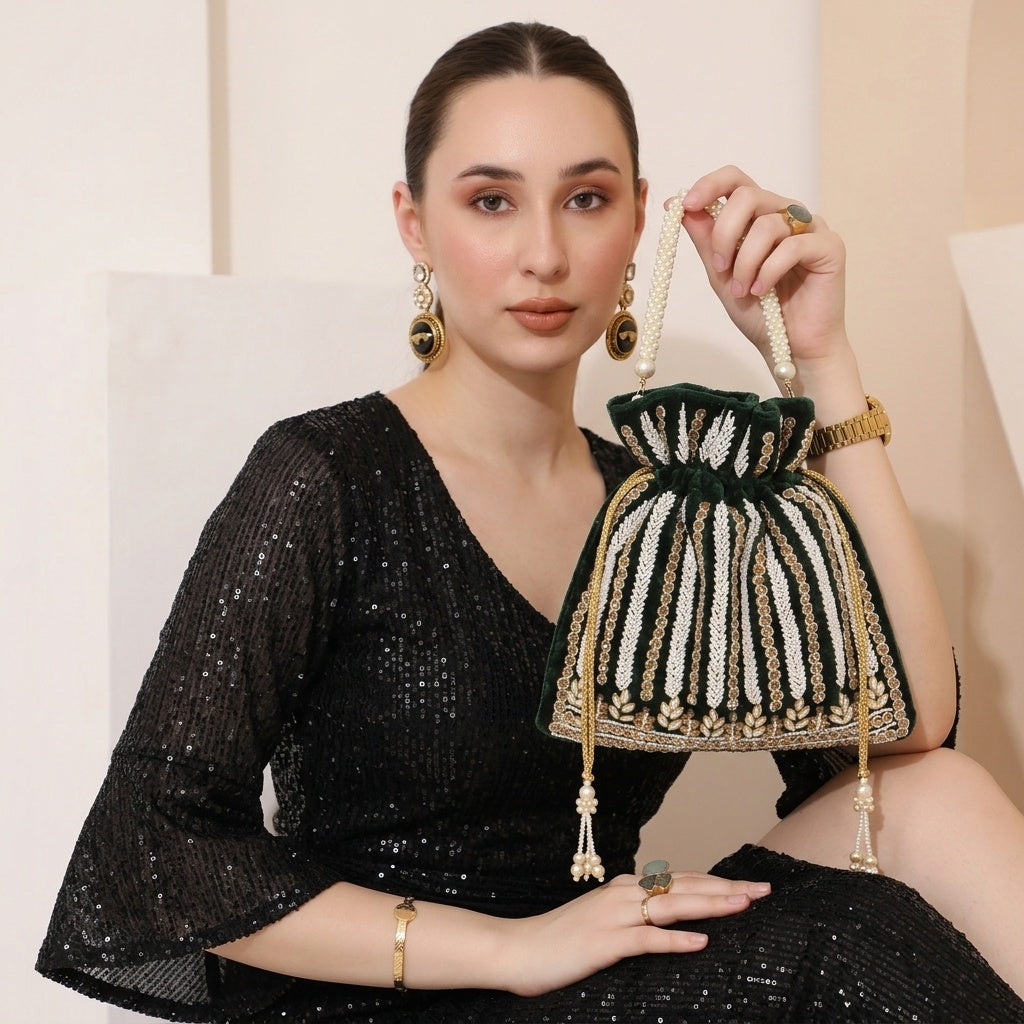 Ridhima Green — Velvet Potli Bag