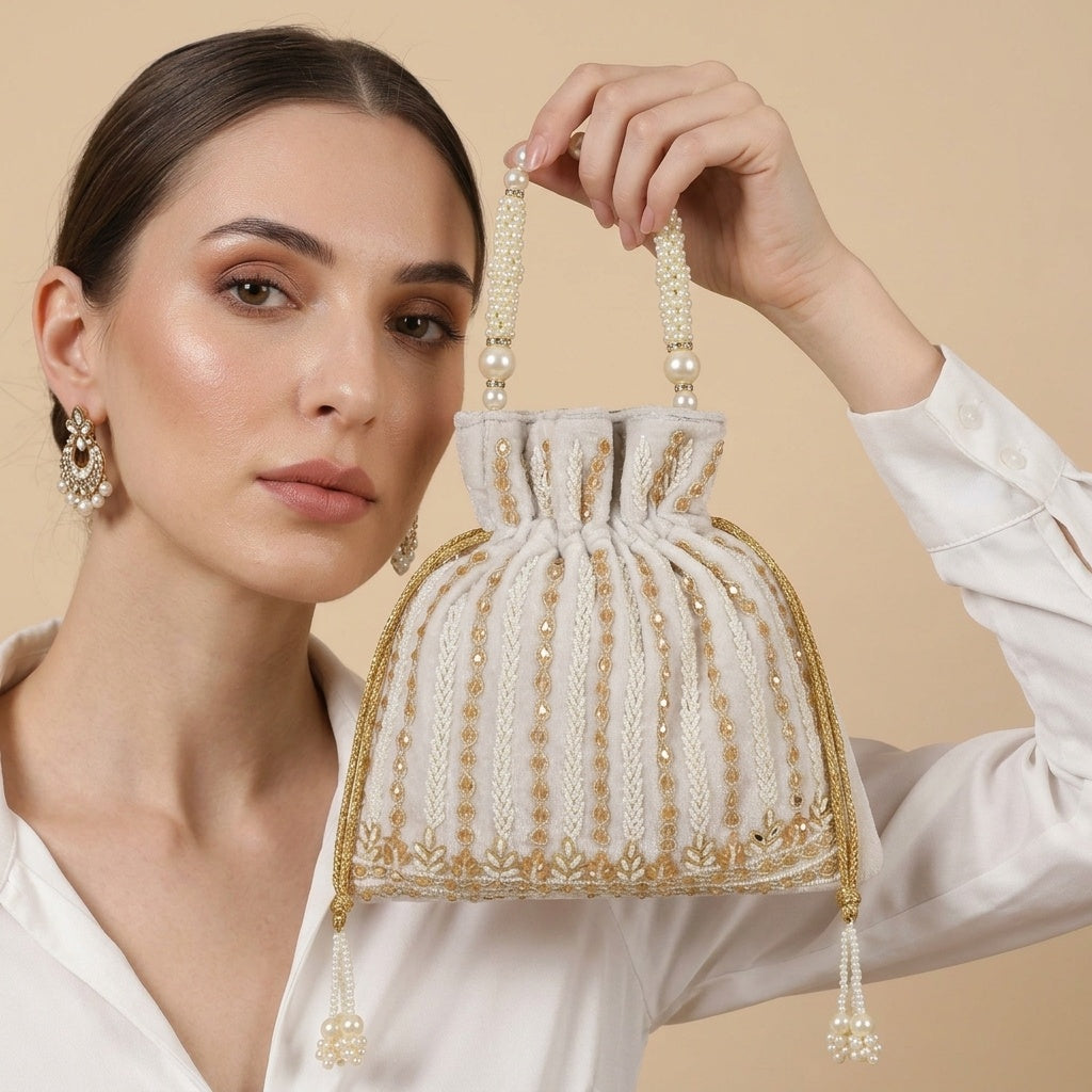 Elakshi Grey — Velvet Potli Bag