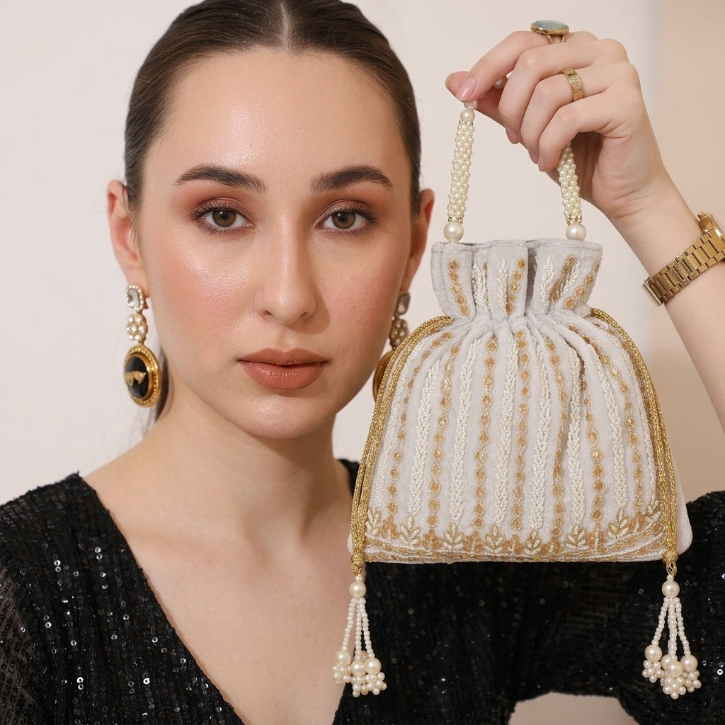 Elakshi Grey — Velvet Potli Bag