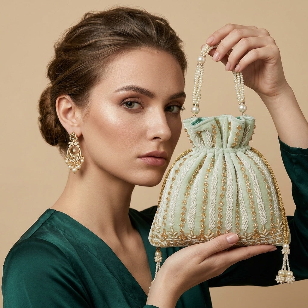Anupama Pista Green — Velvet Potli Bag