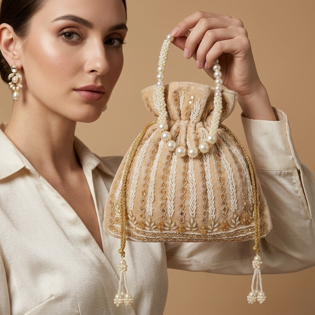 Prerana Golden — Velvet Potli Bag