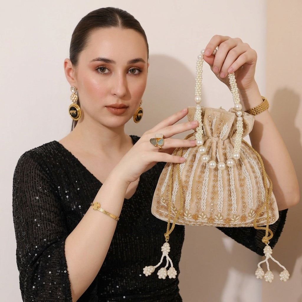 Prerana Golden — Velvet Potli Bag