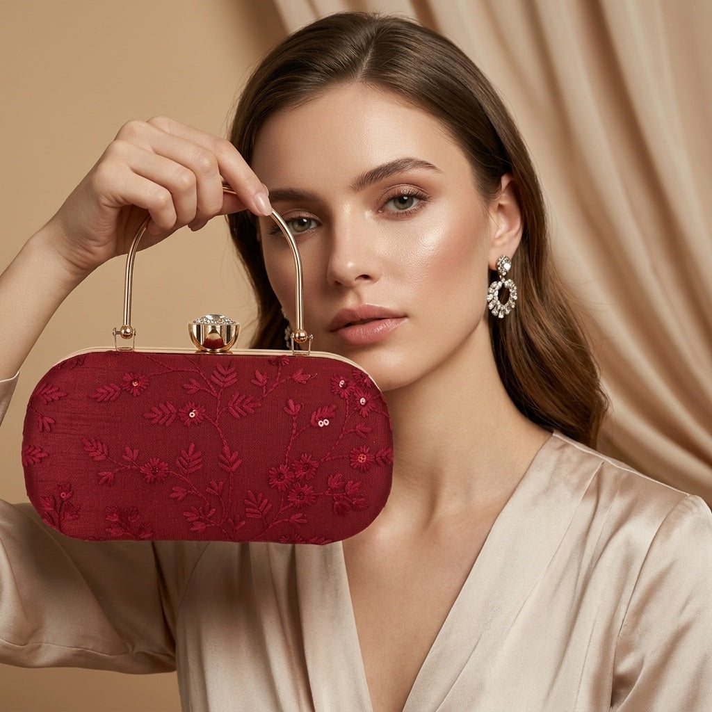 Fiza Red — Chikankari Classic Clutch