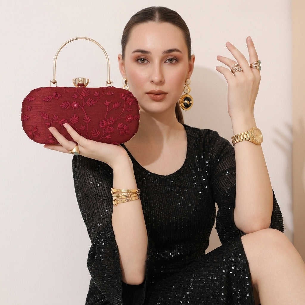 Fiza Red — Chikankari Classic Clutch