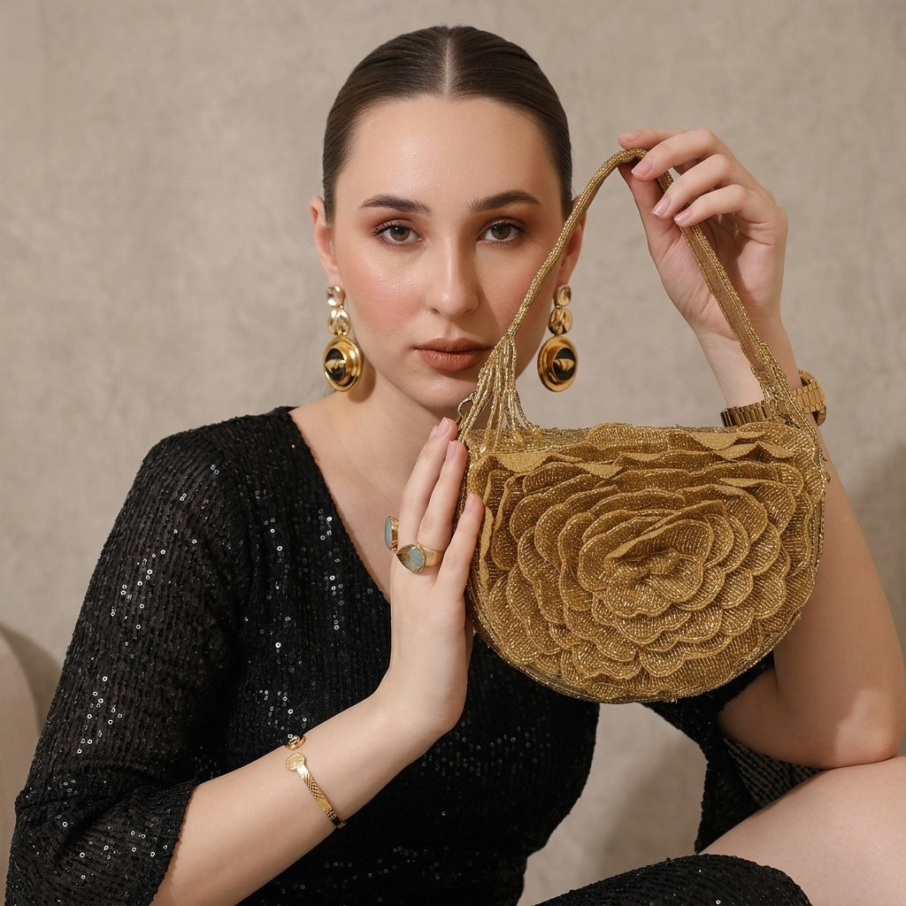 Jahnavi Golden — Raw Silk Flap Bag