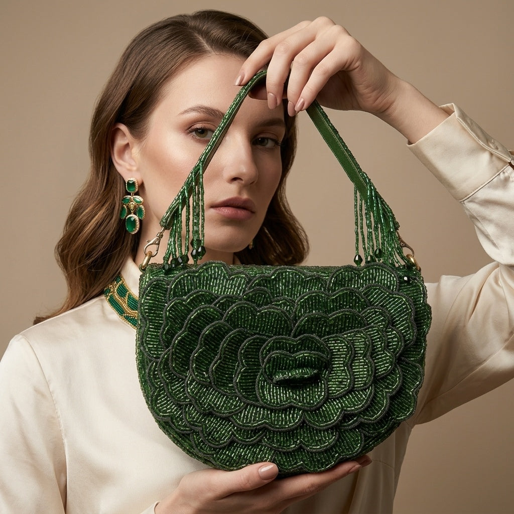 Nimrat Green — Raw Silk Flap Bag