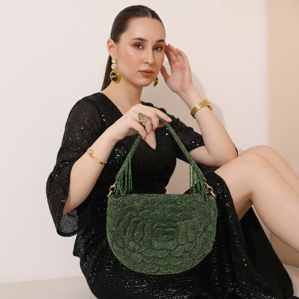 Nimrat Green — Raw Silk Flap Bag