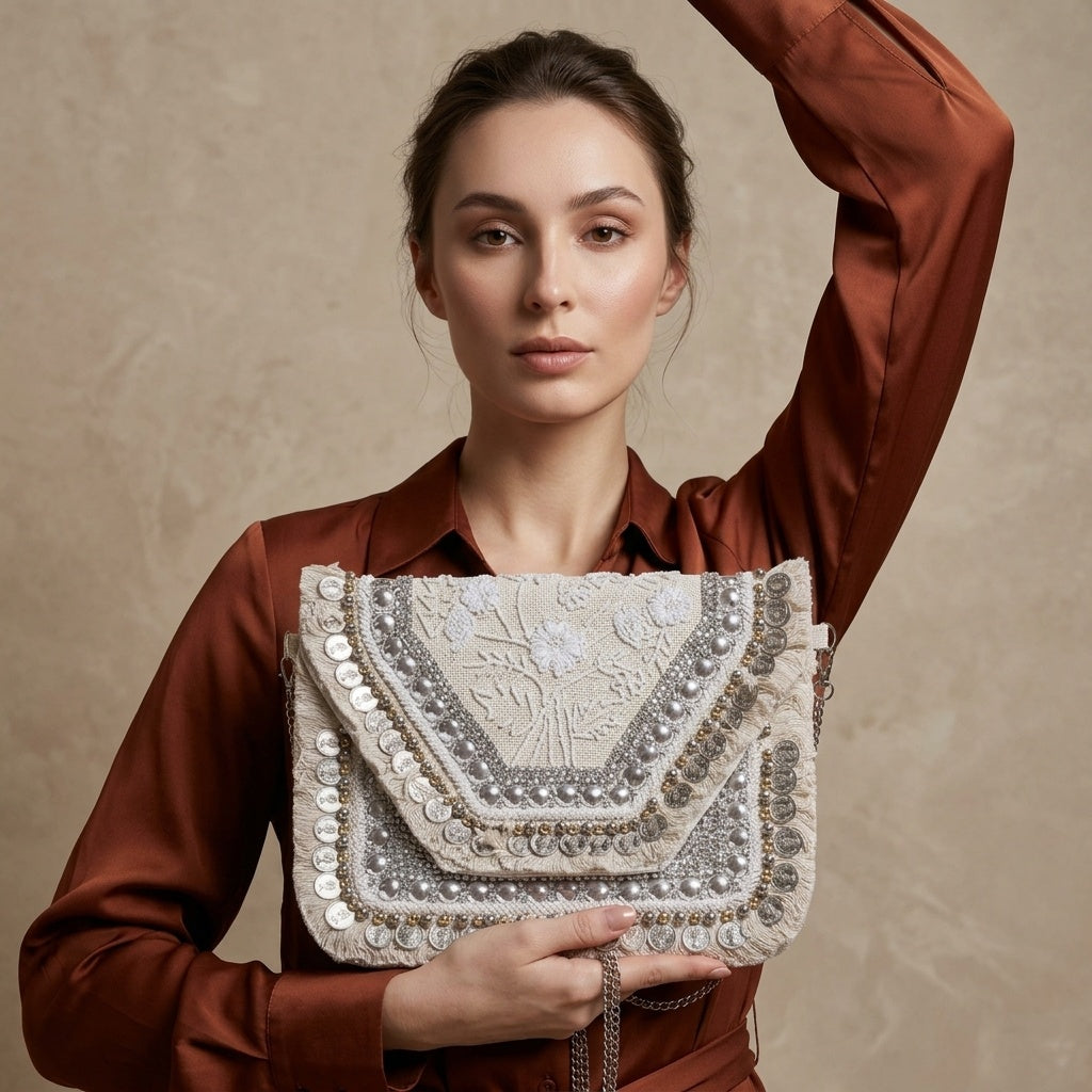 Wajiha White — Canvas Banjara Boho Bag