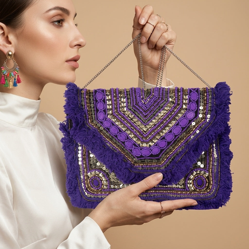 Noor Purple — Canvas Banjara Boho Bag