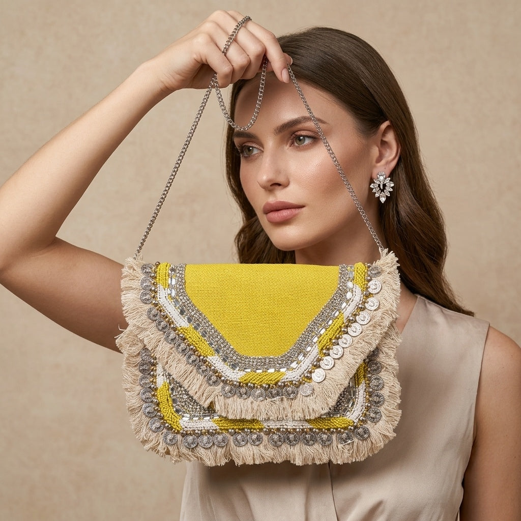 Zunaira Yellow — Canvas Banjara Boho Bag