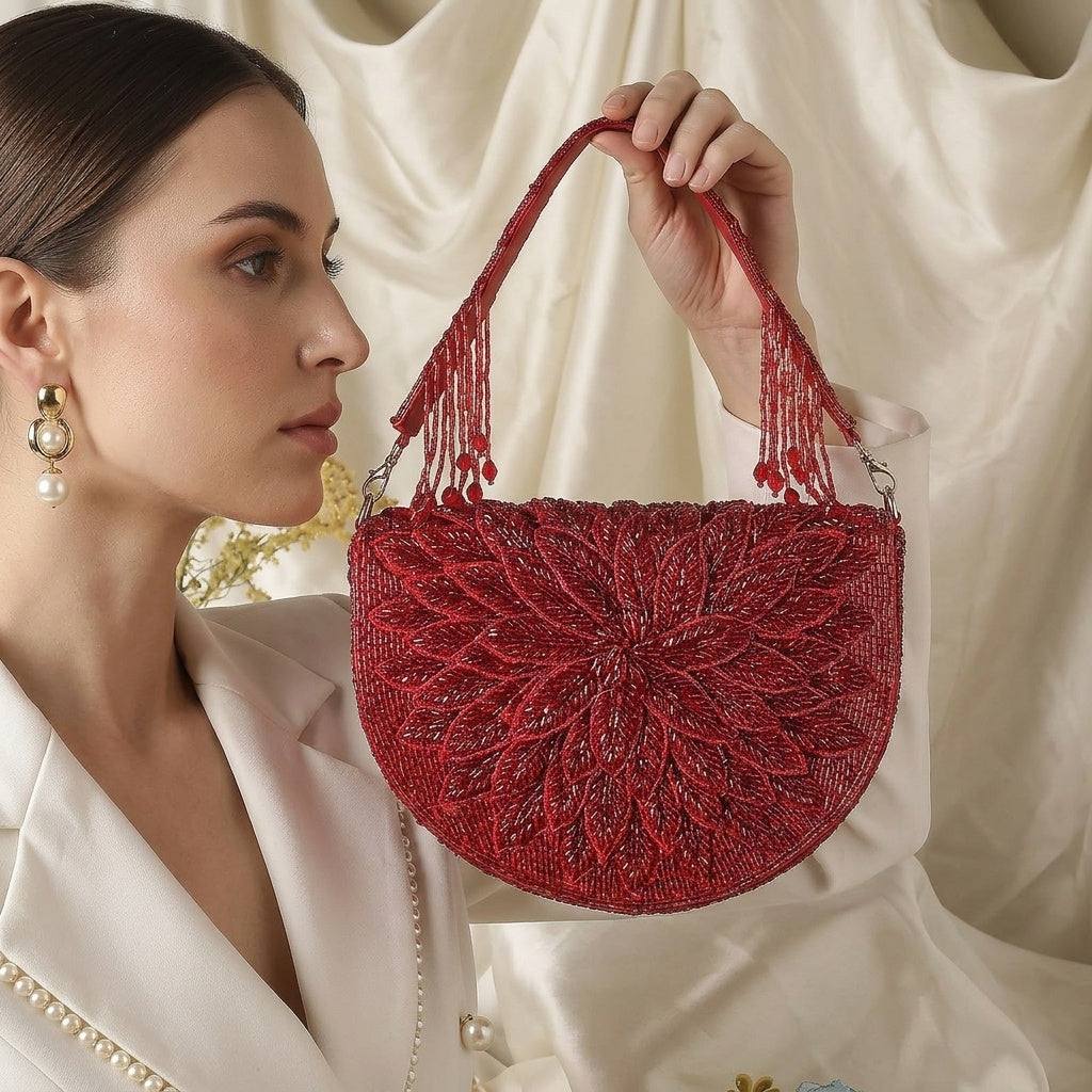 Deepti Red — Raw Silk Flap Bag