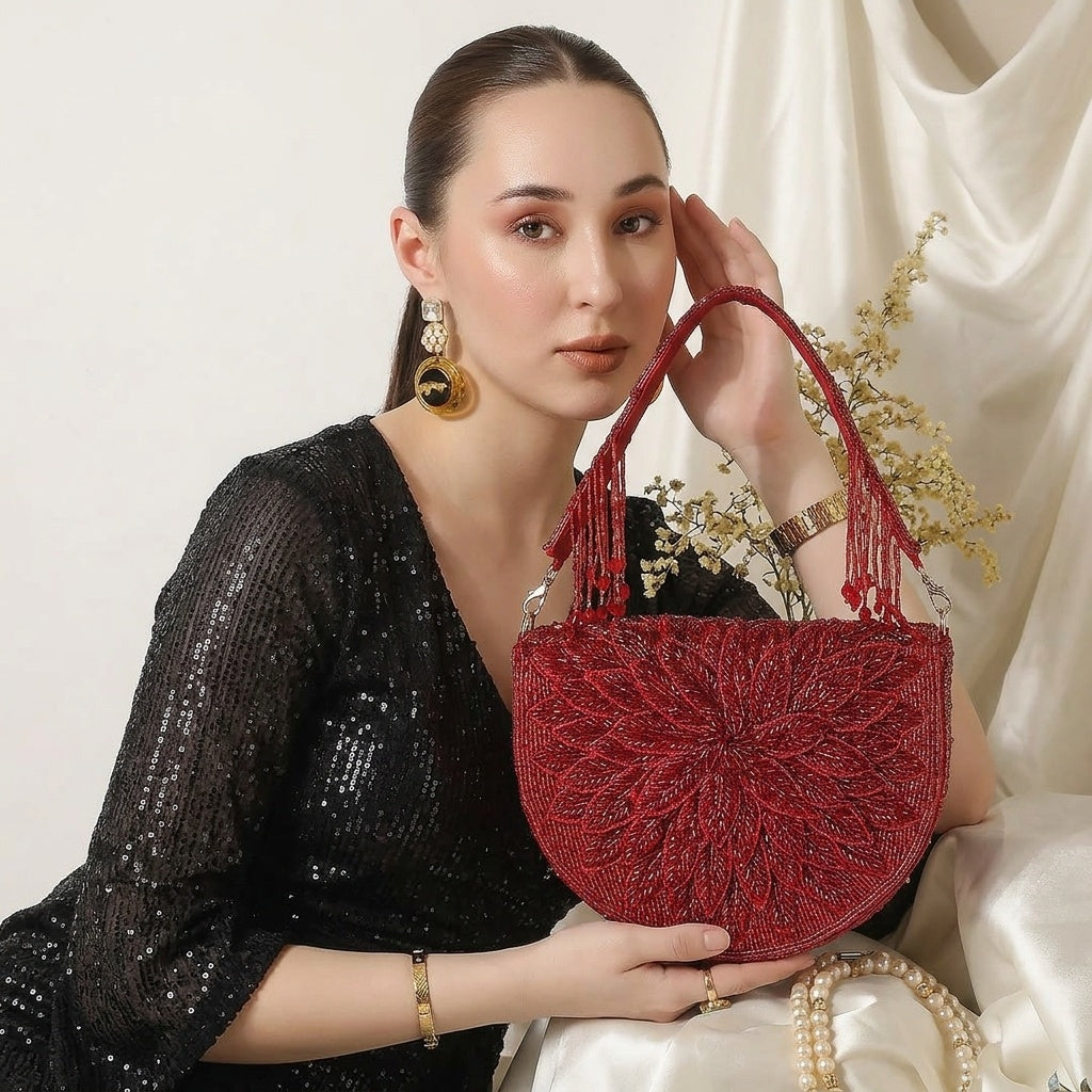 Deepti Red — Raw Silk Flap Bag