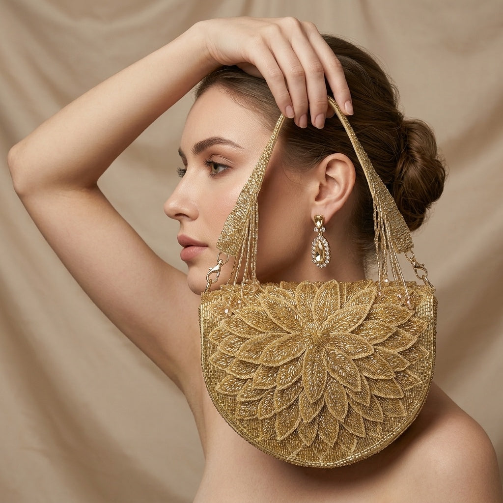 Indira Golden — Raw Silk Flap Bag