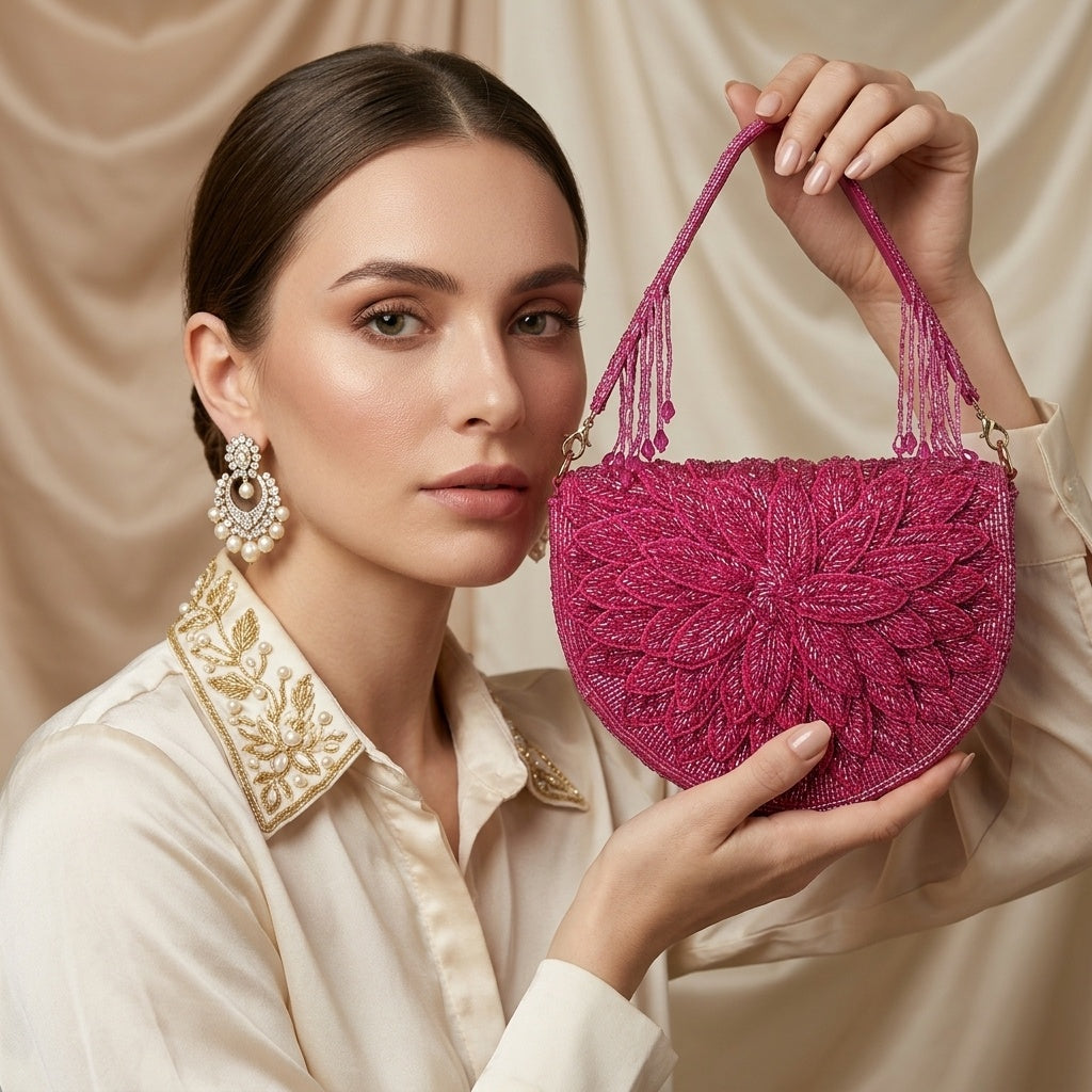Jahnavi Pink — Raw Silk Flap Bag