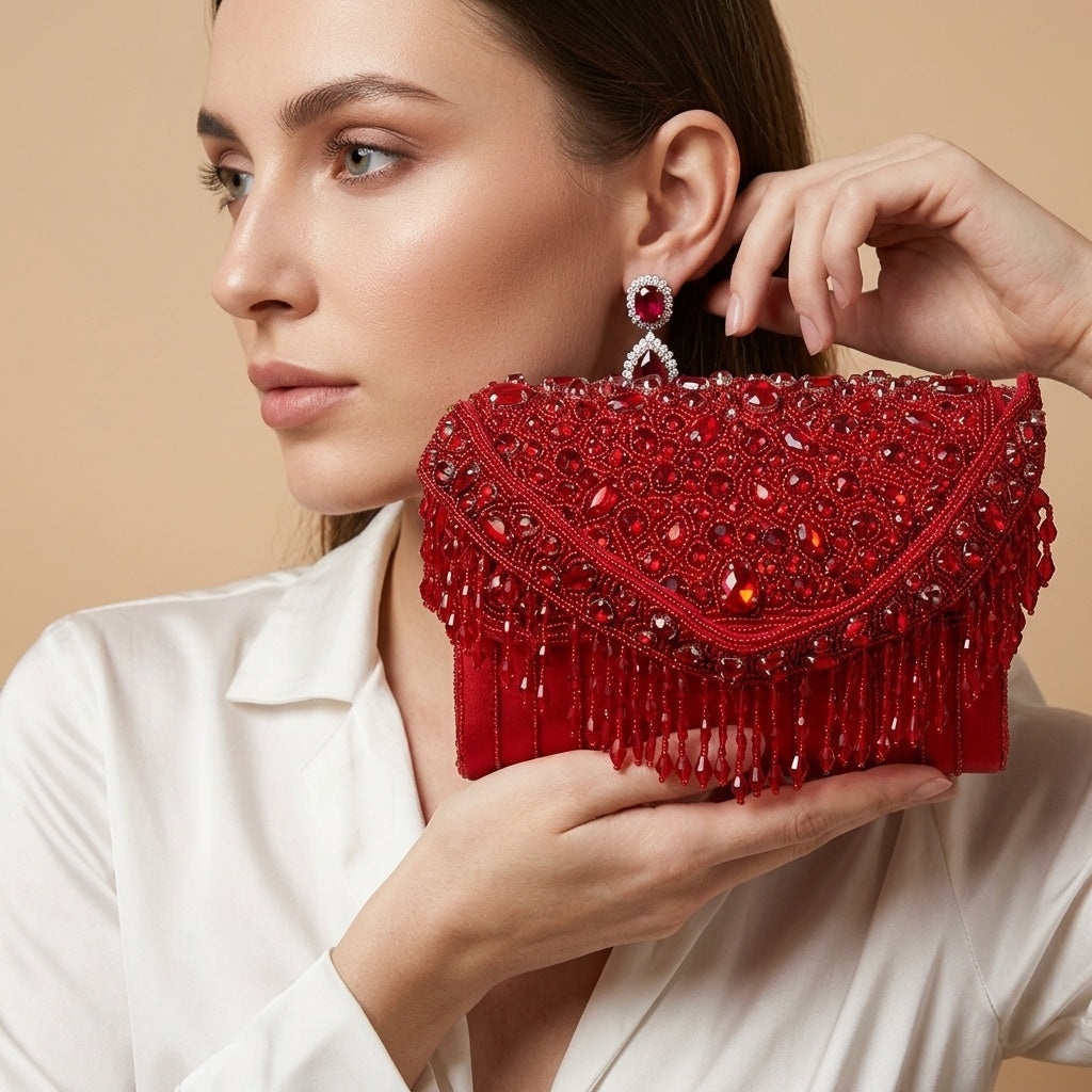 Arshia Red — Suede Flap Bag