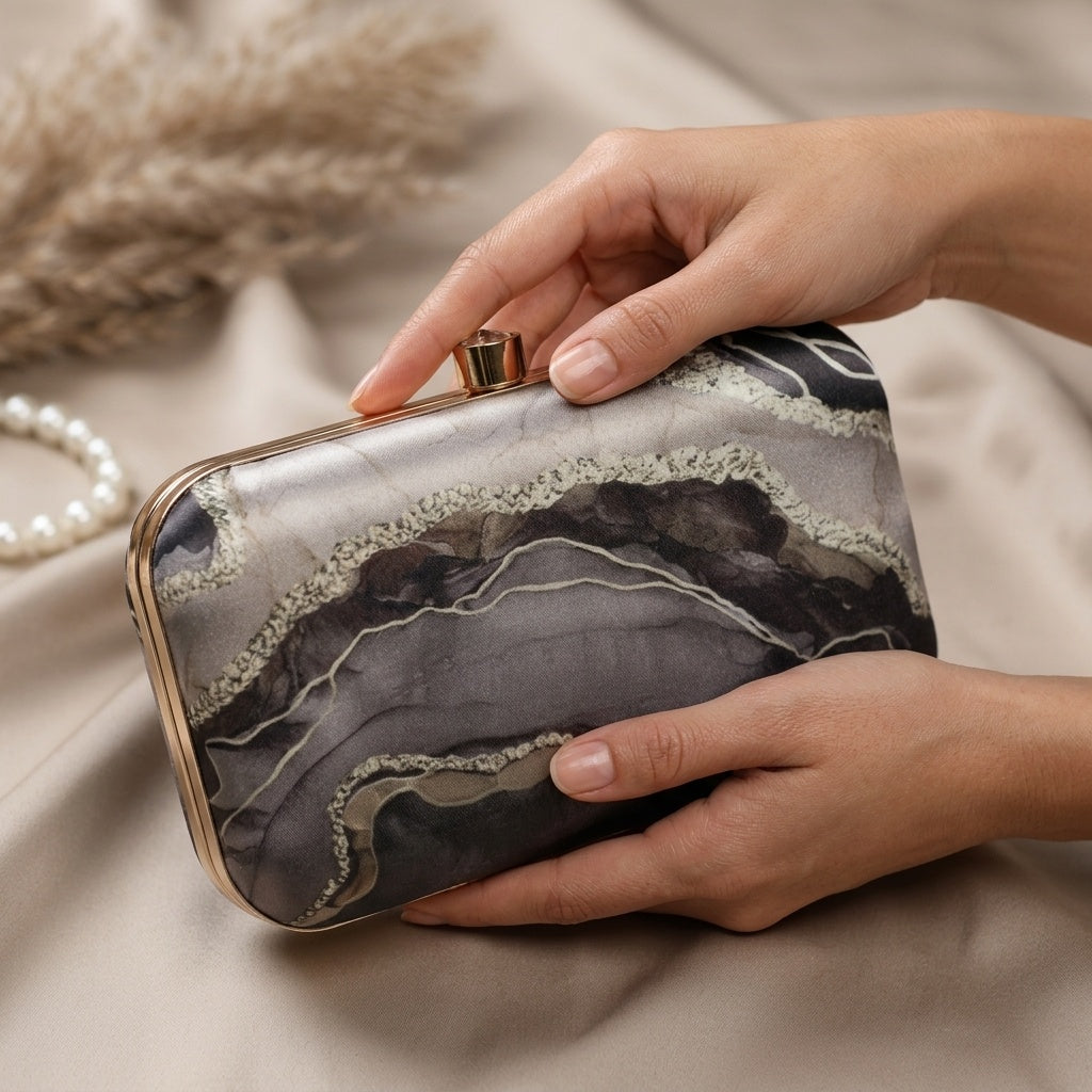 Nusrat satin clutch, inside lining