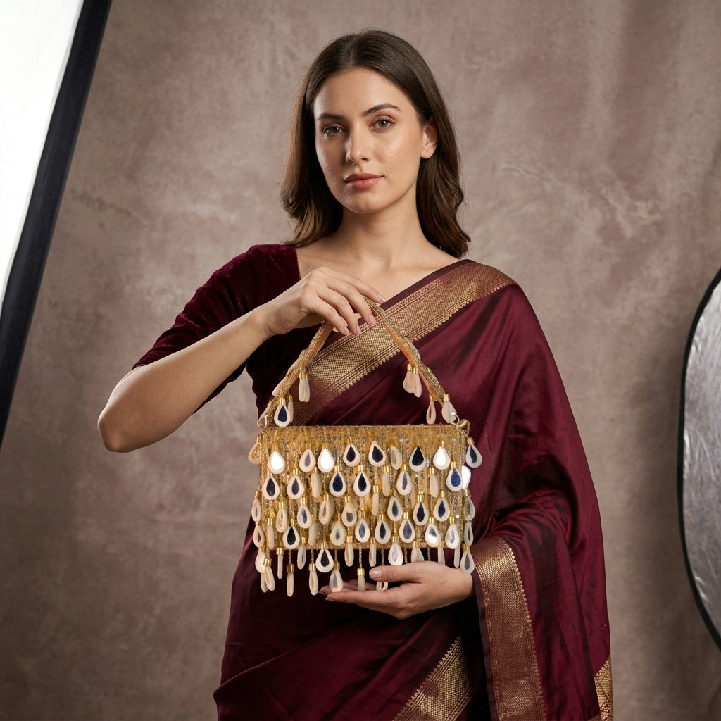 Veena Golden — Suede Flap Bag