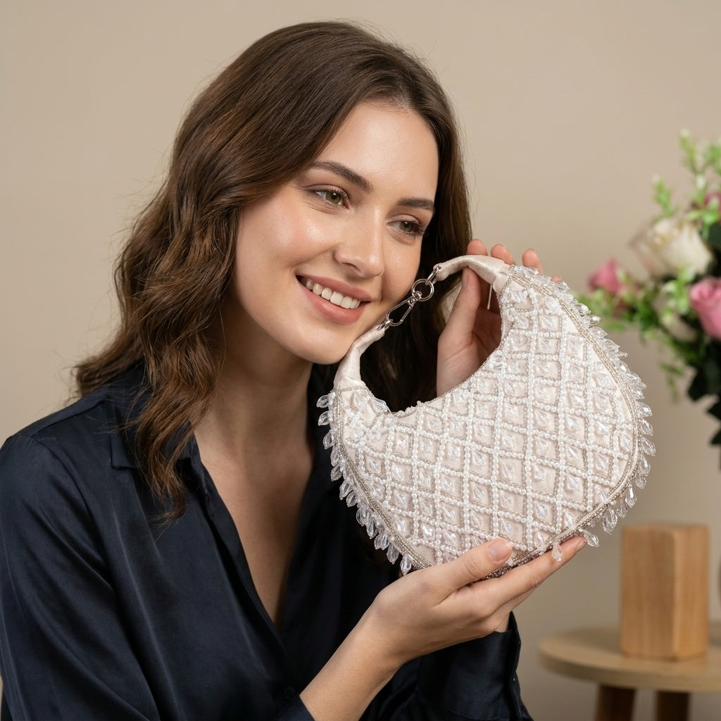 Eila Beige — Suede Half Moon Bag