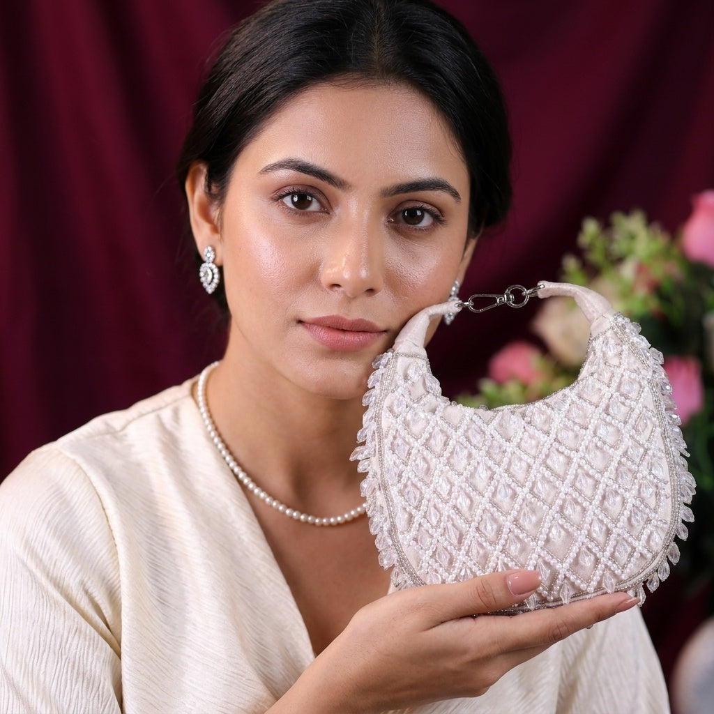 Eila Beige — Suede Half Moon Bag