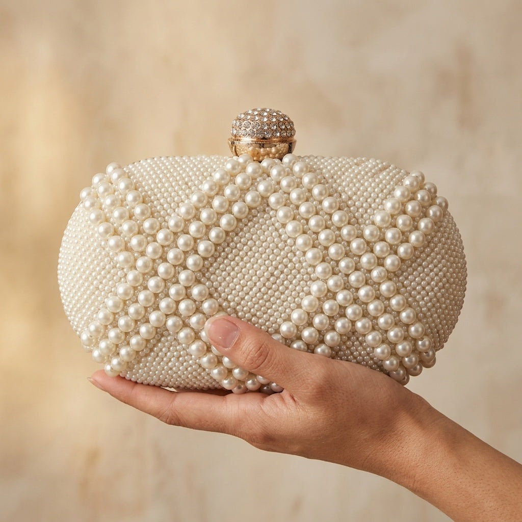 Swisni Hand-Embroidered Clutch Bag for Women | Dabka Zari Bridal Purse | Wedding Festive Handbag | SWIS-158