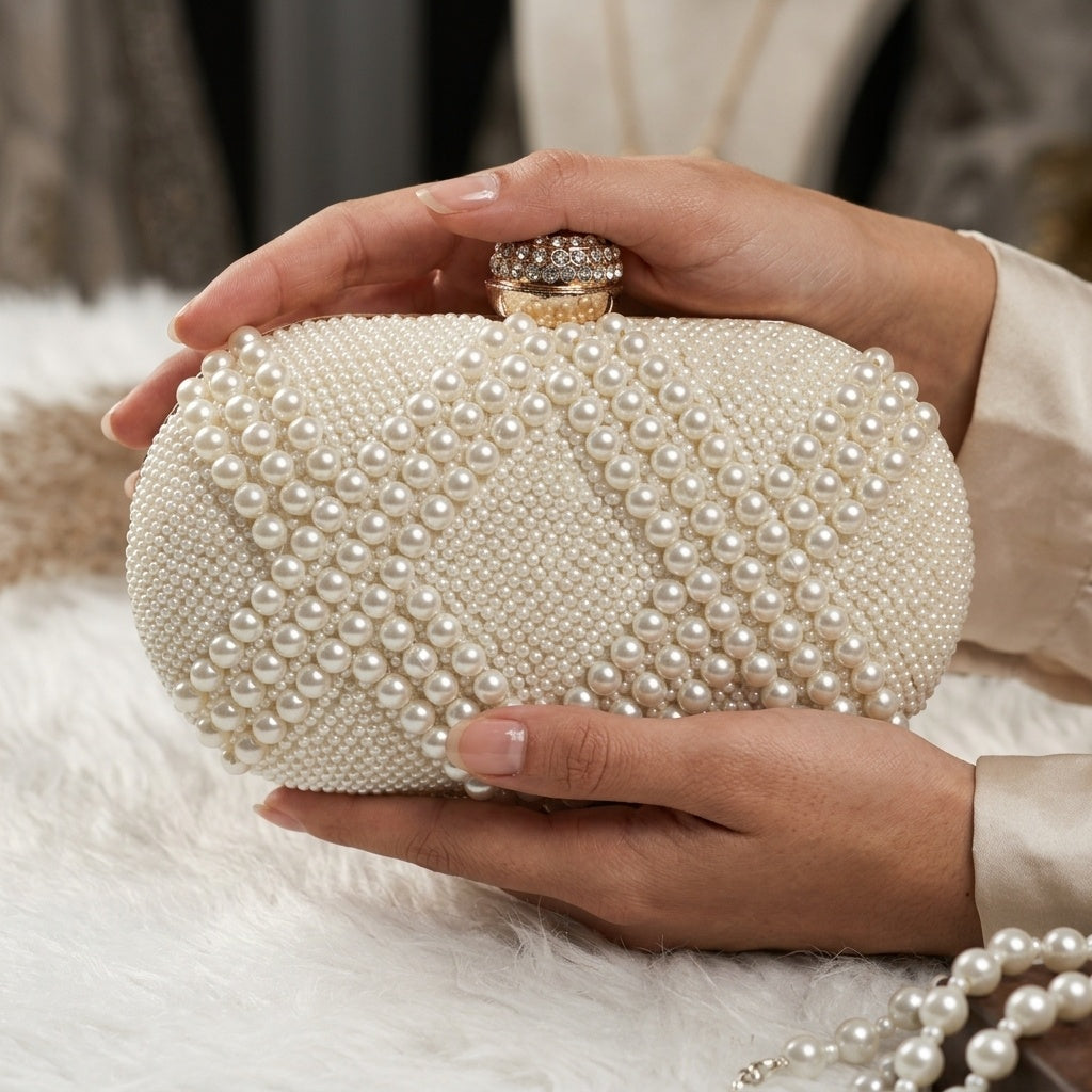 Sahiba white embroidered clutch, back view
