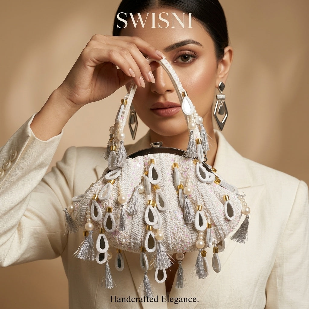 Habiba White — Raw Silk Batua Bag