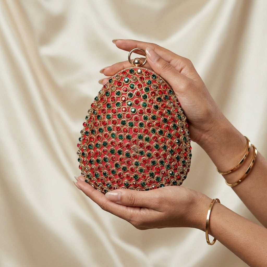 Urmila White — Raw Silk Embroidered Clutch