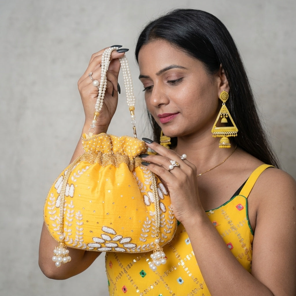 Swisni Hand-Embellished Potli Bag for Women | Bridal Wedding Batwa Clutch | Festive Return Gift | Pre-Order | SWIS-314