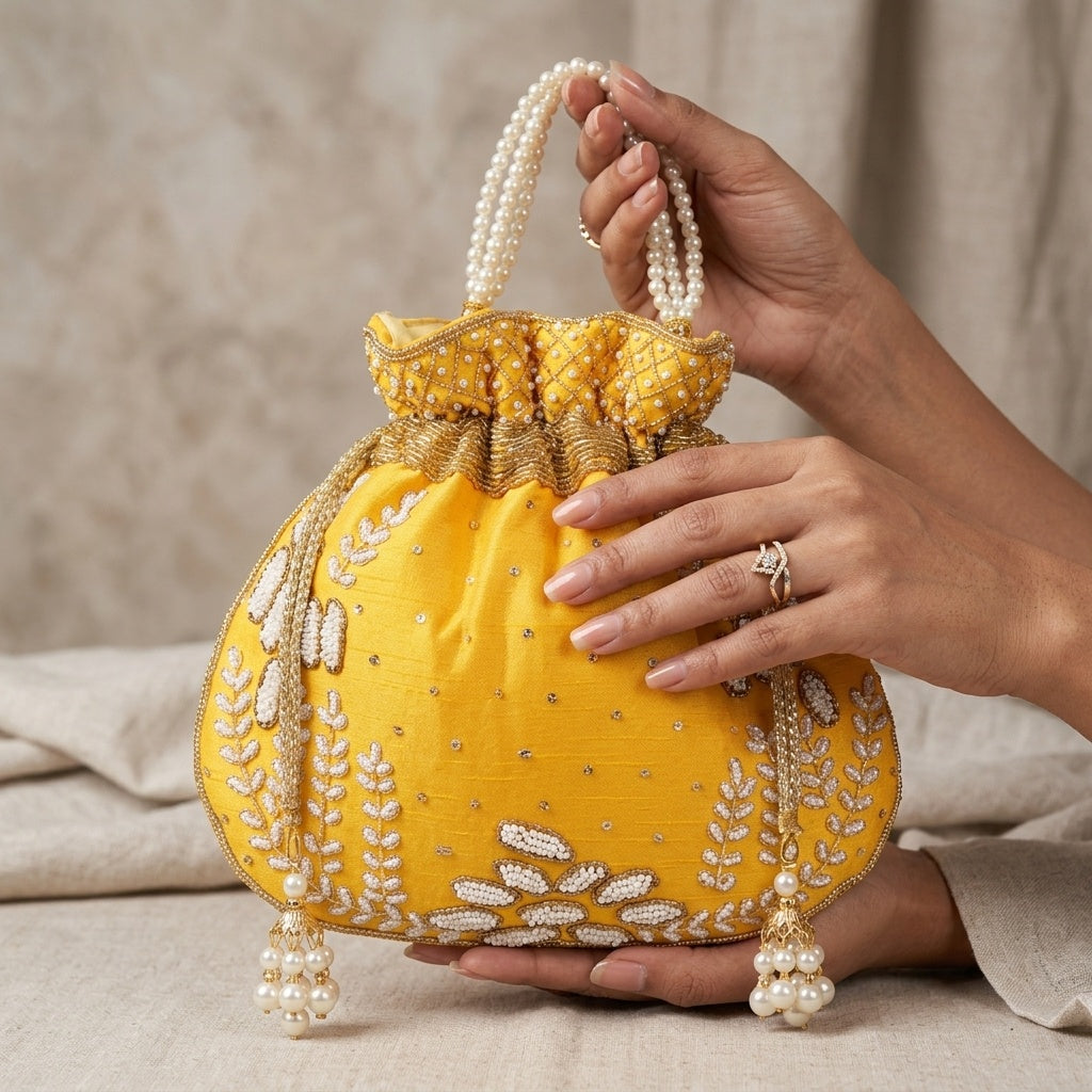 Swisni Hand-Embellished Potli Bag for Women | Bridal Wedding Batwa Clutch | Festive Return Gift | Pre-Order | SWIS-314