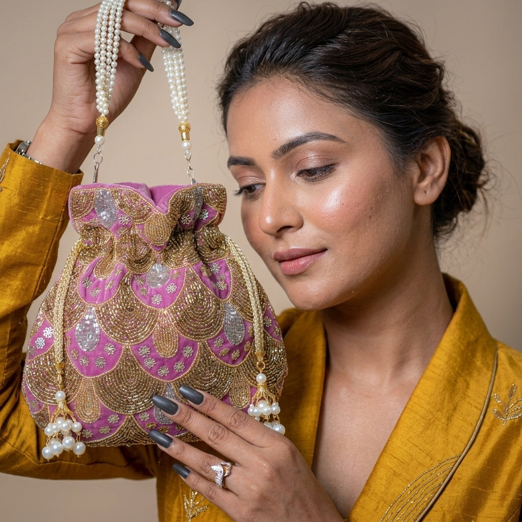 Swisni Hand-Embellished Potli Bag for Women | Bridal Wedding Batwa Clutch | Festive Return Gift | Pre-Order | SWIS-315