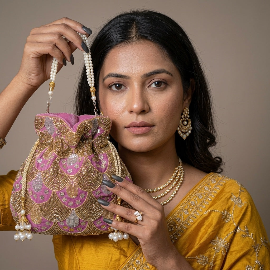 Tara lavender potli bag, tassel close-up