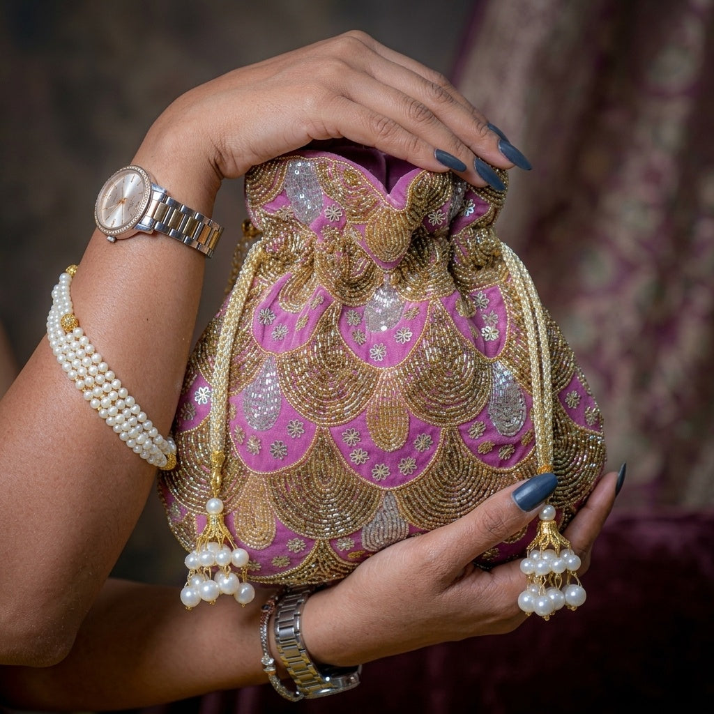Swisni Hand-Embellished Potli Bag for Women | Bridal Wedding Batwa Clutch | Festive Return Gift | Pre-Order | SWIS-315