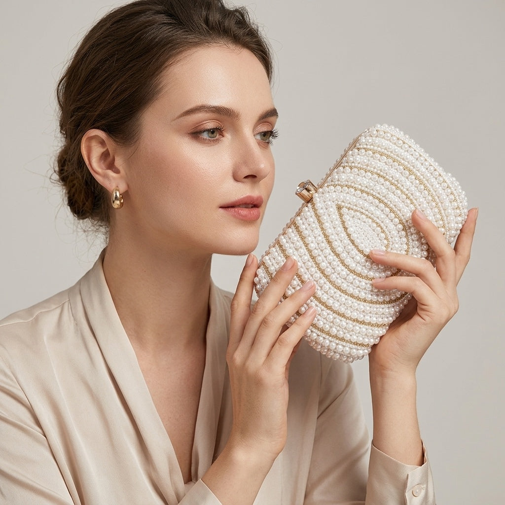 Swisni Hand-Embroidered Clutch Bag for Women | Zari Sequin Bridal Purse | Wedding Festive Handbag | SWIS-333