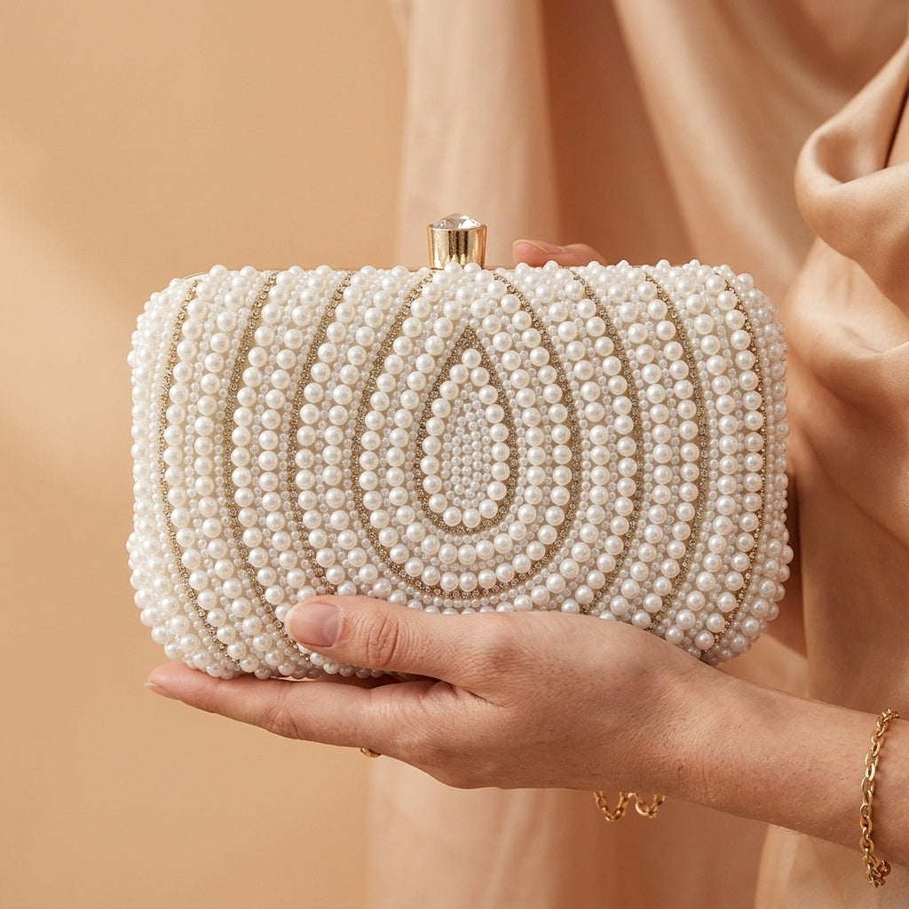 Pakhi white embroidered clutch, back view
