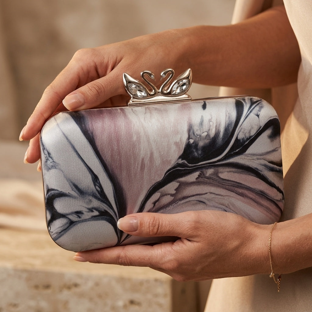 Anisha clutch, print pattern detail
