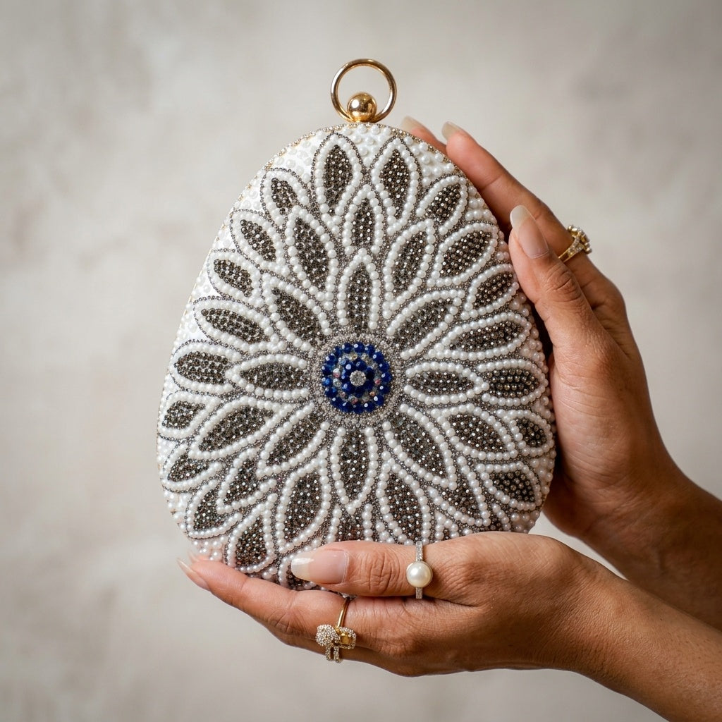 Aryahi white raw silk clutch, inside lining