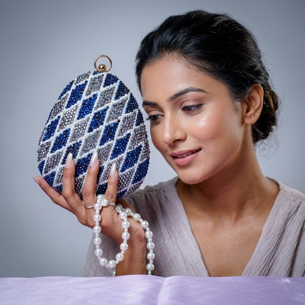 Swisni Hand-Embroidered Clutch Bag for Women | Zari Sequin Bridal Purse | Wedding Handbag | Pre-Order | SWIS-345