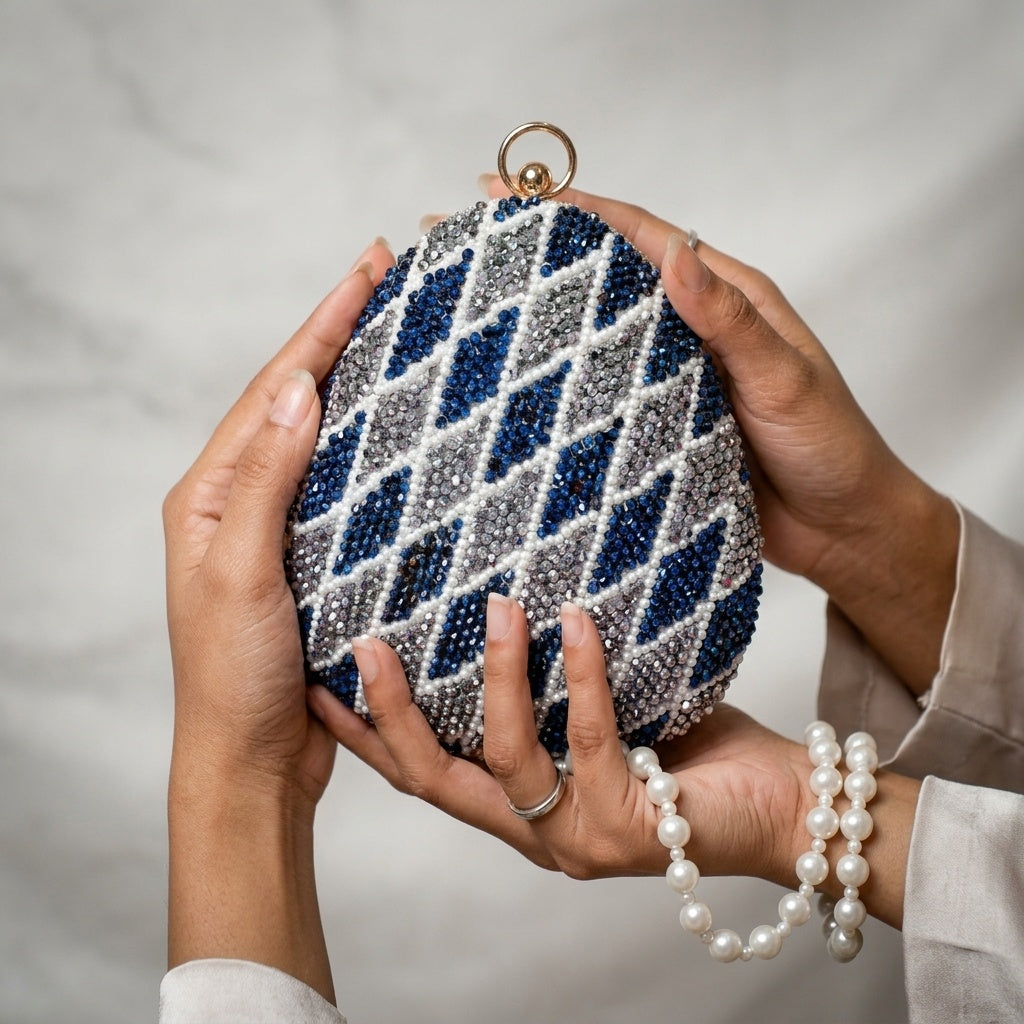 Swisni Hand-Embroidered Clutch Bag for Women | Zari Sequin Bridal Purse | Wedding Handbag | Pre-Order | SWIS-345