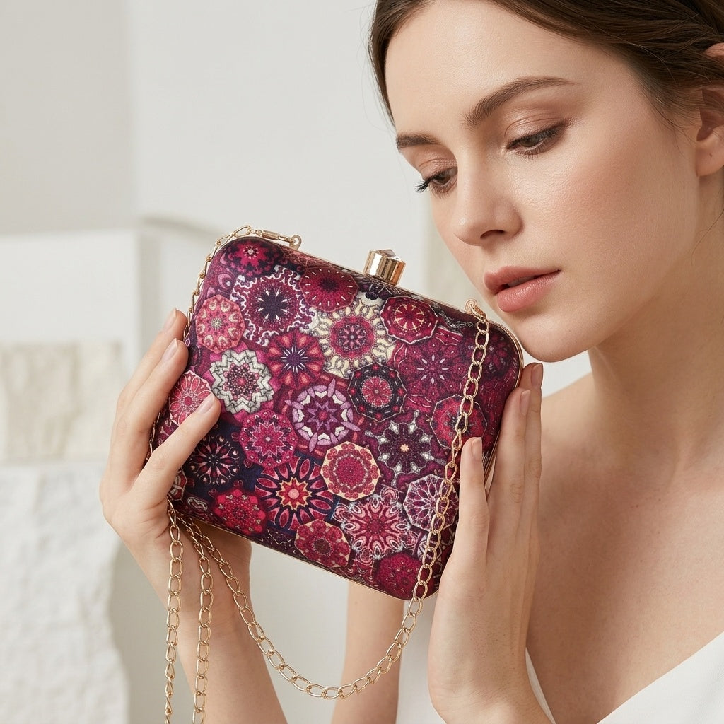 Swisni Premium Printed Clutch Bag for Women | Ethnic Evening Purse | Party Handbag | SWIS-389