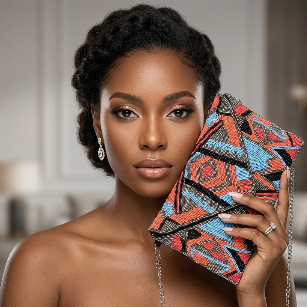 Nalini — Raw Silk Beaded Clutch